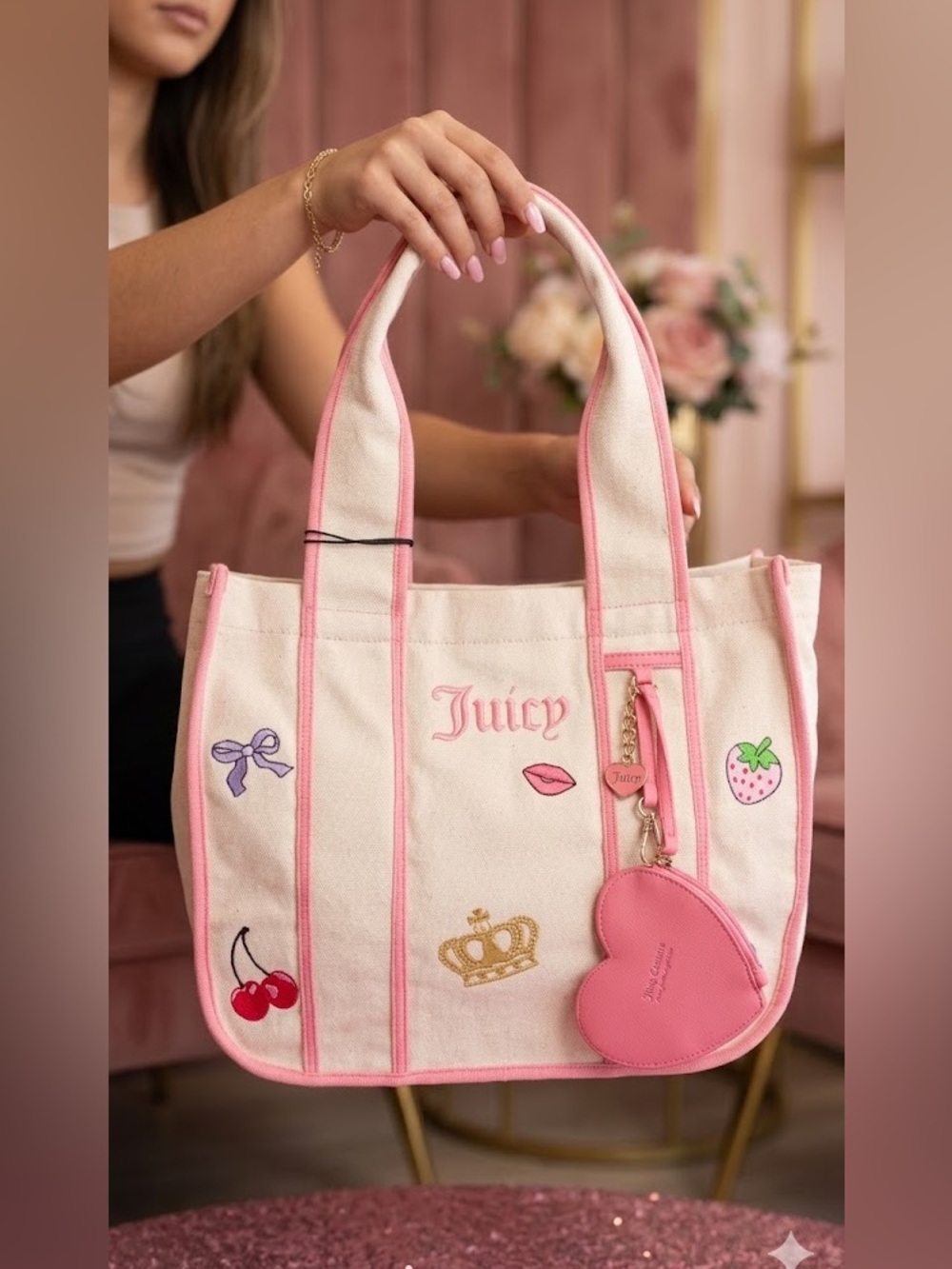 JUICY COUTURE HAVE A JUICY DAY BAG COLOR: NATURAL/ PINK TOTE NWT